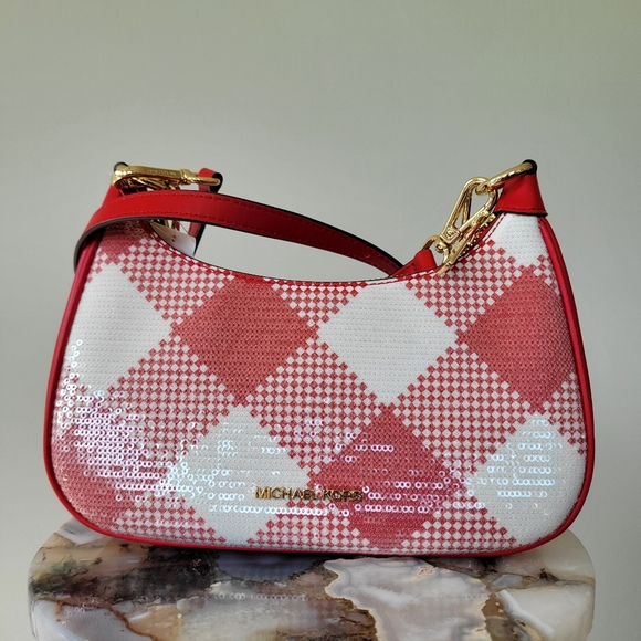 NWT Michael Kors Red Cora Sequin Women's Bag - Picture 2 of 8